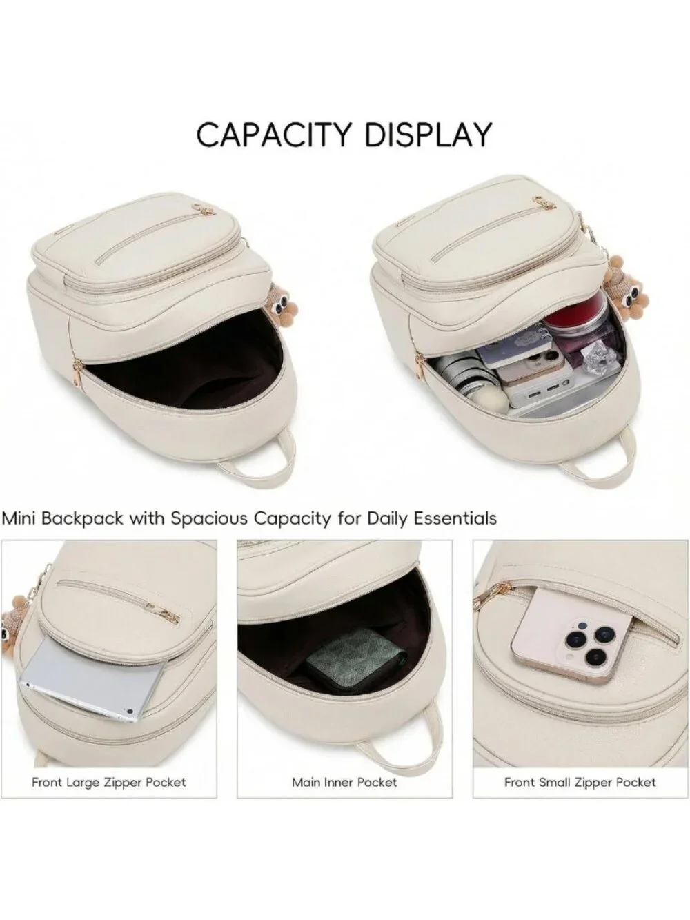 Cute Mini Leather Backpack Purse for Women, Small Fashion Bag with Cartoon Charm